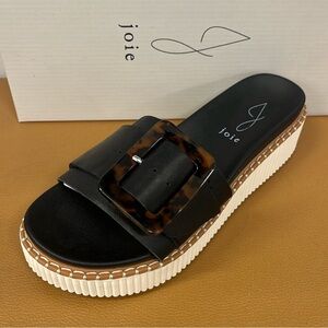 JOIE Lyla Black Genuine Leather Adjustable Buckle Platform Sandals NWT